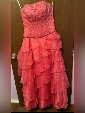Hot Pink Strapless Formal Dress with Beaded Bodice